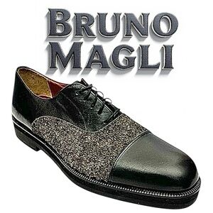 Bruno Magli Men’s Oxford Lace-Up Shoes – Black & Gray Fabric – Size 7.5 M